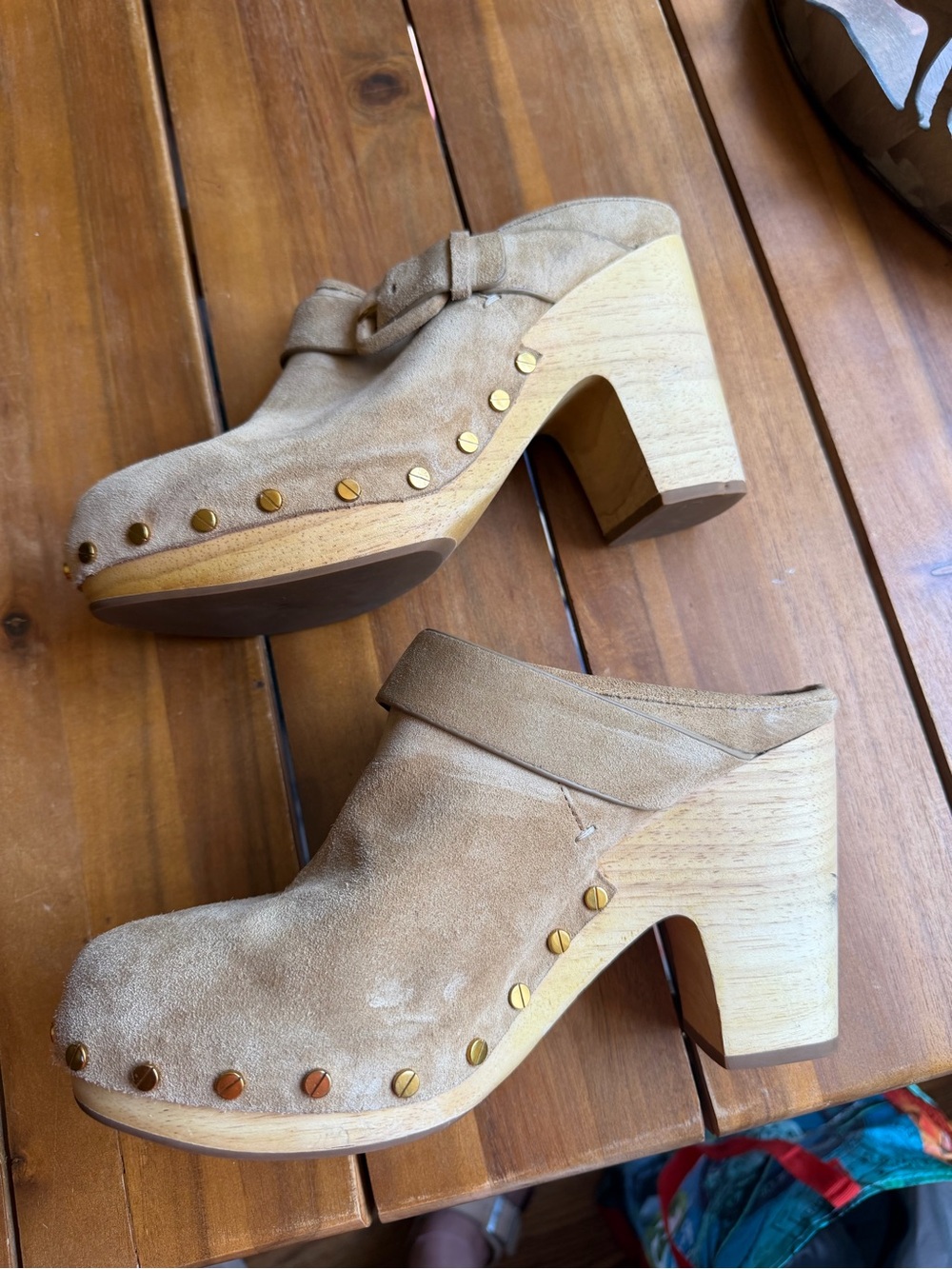 Veronica Beard Camel Suede Buckle Mules - Picture 4 of 8